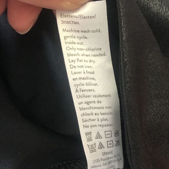 Spanx Leggings Black Faux Leather Metallic Stretch Pants Skinny Medium Petite - Picture 13 of 14